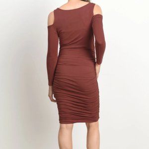 Cinnamon Long Sleeve Dress Ruched Shoulder Cut Out  Red SZ LARGE NWT!